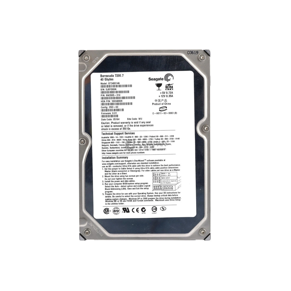 ST340014A SEAGATE BARRACUDA 40GB 7.2K 3.5 LFF IDE HARD DRIVE